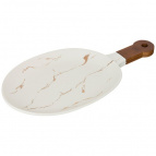 Блюдо для сервировки с деревянной ручкой коллекция "золотой мрамор" цвет: white 37,5*19*2,4 см