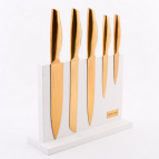 40608 Набор кухонных ножей нерж/ст + подставка дерево 6пр MB белый, золотой