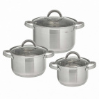 WEBBER BE-628/6 Набор посуды из нерж.стали 6 пр. 2,2л, 3,0л, 5,2л со стеклянными крышками (4)