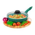 Сковорода глубокая 22 см Elan Gallery ГАРМОНИЯ ВКУСА Изумруд с крышкой D22, с несъёмной ручкой