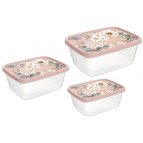 Комплект контейнеров для продуктов прямоугольных 3 шт. (0,5л+0,85л+1,5л) с декором (бежевый)