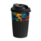 СТАКАН ДЛЯ ГОРЯЧИХ НАПИТКОВ С КЛАПАНОМ И ДЕКОРОМ "ЛИСТЬЯ" 450МЛ (Черный)