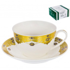 ЭСТЕЛЛА, набор чайный (2) чашка 240мл + блюдце, NEW BONE CHINA, цветной дизайн с золотом, подарочная упаковка