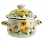 MetaLLoni EM-1508 Кастрюля эмалированная с эмалированной крышкой 1,5 л,d=16см,"Подсолнухи"(6)