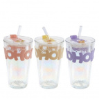 Стакан с трубочкой, 450 мл, L9 W9 H0,5 см, 3в.