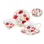 Чайн. наб. 12 пр. 300 мл "Маки" на ножке, NEW BONE CHINA