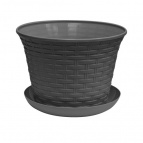 Кашпо круглое "Ротанг" 8,0 л  с поддоном (серый)