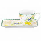 Чашка 250 мл с блюдцем для десерта 20*10*2 см "Лимоны", NEW BONE CHINA