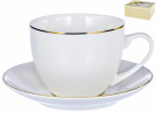 ГРАЦИЯ, набор чайный (2) чашка 235мл + блюдце, NEW BONE CHINA, декор БЕЛЫЙ С ЗОЛОТОМ, квадратная подарочная упаковка с окном и бантом