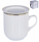 ГРАЦИЯ, кружка заварочная 350, NEW BONE CHINA, декор БЕЛЫЙ С ЗОЛОТОМ, подарочная упаковка с окном