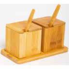 набор д/специй (5) 2 банки с крышками и ложками на подставке, бамбук, цветная упаковка