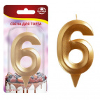 Свеча для торта "Грань" цифра 6 (золото), 8,7 х 4,3х1,2 см.