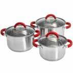 WEBBER BE-624/6 Набор посуды из нерж.стали 6 пр. 2,2л, 3,0л, 4,0л со стеклянными крышками