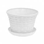 Кашпо круглое "Ротанг" 1,1 л  с поддоном  (белый)