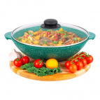 Сковорода ВОК 28 см ГАРМОНИЯ ВКУСА "Изумруд" 33,5*29,5*13,5 см, 3 л, с крышкой ф28, высота без крышки - 8,3 см, высота внутренней части - 7,7 см, диам