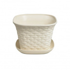 Кашпо квадратное "Ротанг" 3,4 л  с поддоном   (слоновая кость)