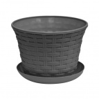 Кашпо круглое "Ротанг" 2,1 л  с поддоном  (серый)