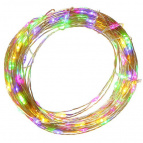 Электрогирлянда (60 разноцвет.светодиодов, 1 режим свечения,серебристый шнур, 1 W), L 6м , на батаре