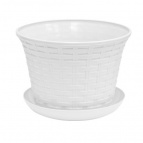 Кашпо круглое "Ротанг" 4,0 л  с поддоном (белый)