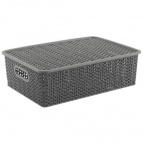 Корзинка "Вязь" 7,5л 350х 245х105мм с крышкой (серый)