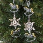 Украшение новогоднеe подвеска"Снежинка с лошадками", L6,5 W1 H19 см, 2в.