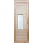 Дверь глухая со стеклом 1,7х0,7 м., липа Класс Б, коробка из липы