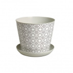 Кашпо круглое 6.5л. декор "Этника"  с поддоном(светло-серый)