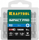 Биты KRAFTOOL Impact Pro, Pozidriv, тип хвостовика E 1/4", PZ2, 50мм, 10шт, в пластиковом боксе