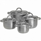 WEBBER BE-630/8 Набор посуды из нерж.стали 8 пр. 2,2л, 3,0л, 4,0л, 5,2л со стеклянными крышками (2)