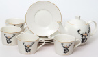 NATURE, набор чайный (9) 4 чашки + 4 блюдца + чайник, NEW BONE CHINA, подарочная упаковка