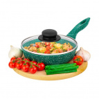 Сковорода глубокая 18 см Elan Gallery ГАРМОНИЯ ВКУСА Изумруд с крышкой D18, с несъёмной ручкой