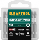 Биты KRAFTOOL Impact Pro, TORX, тип хвостовика E 1/4", TX30, 50мм, 10шт, в пластиковом боксе