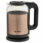 Чайник DELTA DL-1115  корпус из жаропр. стекла, 1500Вт, 1,8л, золотой  (12)