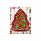 Блюдо "Елочка" 24*19*2,5 см, красное с зеленым орнаментом, пищевое стекло, краска