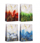 Подарочные пакеты "Листья" в ассортименте, 31x42x12 см, 4 вида, 12 шт. / упак.(ш/к 1995) *