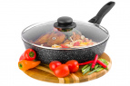 Сковорода глубокая 28 см ГАРМОНИЯ ВКУСА "Черный мрамор" Индукция, съемная ручка, С КРЫШКОЙ ф28
