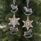 Украшение новогоднеe подвеска"Снежинка с лошадками", L6,5 W1 H19 см, 2в.