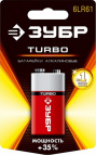 алкалиновая батарейка 6LR61 (крона), 1 шт, 9 В, алкалиновая батарейка  ЗУБР TURBO, (59219)