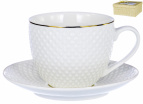 ГРАЦИЯ, набор чайный (2) чашка 220мл + блюдце, NEW BONE CHINA, декор БЕЛЫЙ С ЗОЛОТОМ, квадратная подарочная упаковка с окном и бантом