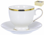 ГРАЦИЯ, набор чайный (2) чашка 250мл + блюдце, NEW BONE CHINA, декор БЕЛЫЙ С ЗОЛОТОМ, квадратная подарочная упаковка с окном и бантом