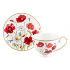 Чайн. пара 2 пр. 300 мл 12,5*9,5*7 см "Маки" на ножке, NEW BONE CHINA