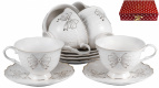 ГРАЦИЯ, набор чайный (12) 6 чашек 220мл + 6 блюдец, NEW BONE CHINA, белый рельефный рисунок с золотом, прямоугольная подарочная упаковка с бантом