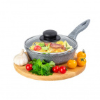 Сковорода глубокая 18 см Elan Gallery ГАРМОНИЯ ВКУСА Серый мрамор с крышкой D18, несъёмная ручка