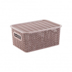 Корзинка "Вязь" 3л 235х173х105мм с крышкой (розовый нюд)