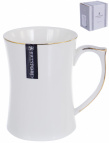 ГРАЦИЯ, кружка 370мл 8,5 х 11,5см, NEW BONE CHINA, декор - белый с золотом, квадратная подарочная упаковка с окном и бантом
