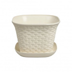 Кашпо квадратное "Ротанг" 6,9 л  с поддоном (слоновая кость)