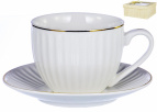 ГРАЦИЯ, набор чайный (2) чашка 220мл + блюдце, NEW BONE CHINA, декор БЕЛЫЙ С ЗОЛОТОМ, квадратная подарочная упаковка с окном и бантом