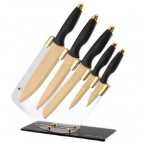 40607 Набор кухонных ножей нерж/ст/полипропилен + подставка пластик 6пр MB золотой, черный