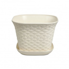 Кашпо квадратное "Ротанг" 9,1 л  с поддоном  (слоновая кость)