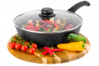 Сковорода глубокая 24 см ГАРМОНИЯ ВКУСА "Черный мрамор" Индукция, с крышкой ф24